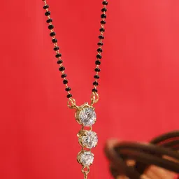 ANIKAS CREATION Gold-Plated Black & White Stone-Studded Beaded Traditional Mangalsutra-image-44