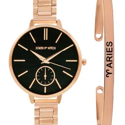 Joker & Witch Women Black & Rose Gold-toned Sleek Aries Watch Bracelet Stack-picture-27