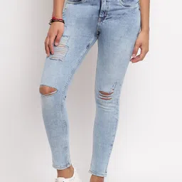 TALES & STORIES Women Blue Skinny Fit Slash Knee Faded Jeans-picture-38