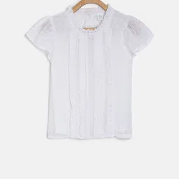 MINI KLUB Girls White Self Design Semi-Sheer Top-picture-12
