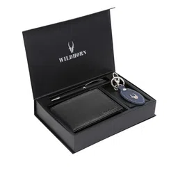 WildHorn Men Black & Blue RFID Protected Genuine Leather Accessory Gift Set-image-44