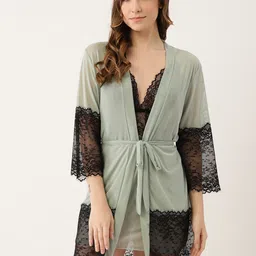 Ms Lingies Green & Black Net Baby Doll with Robe-image-31