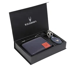 WildHorn Men Blue & Black RFID Protected Genuine Leather Accessory Gift Set-image-63