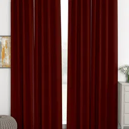 Story@Home Faux Silk Solid Solid 300GSM Maroon Room Darkening Blackout Long Door Curtain - Set Of 4-picture-29