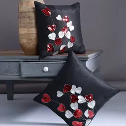 Alina decor Black Set of 2 Embellished Square Cushion Covers-picture-26