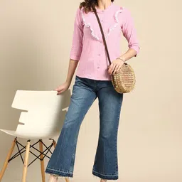 Sangria Striped Mandarin Collar Sequinned Top image 1