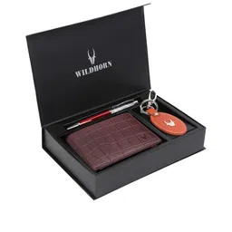 WildHorn Men Brown & Orange RFID Protected Genuine Leather Accessory Gift Set-image-71