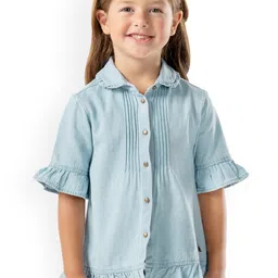 Cherry Crumble Girls Blue Solid Shirt Style Pure Cotton Top-image-4
