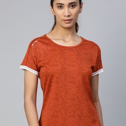 Alcis Women Rust Orange & Maroon Printed Round Neck Tennis T-shirt-picture-4