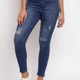 TALES & STORIES Women Blue Skinny Fit Highly Distressed Stretchable Denim Jeans-picture-26