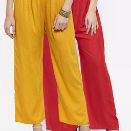 Clora Creation Women Mustard & Red Solid Straight Palazzos-picture-21
