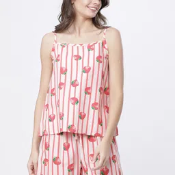 Tokyo Talkies Women Peach-Coloured Strawberry Printed Lounge Top-image-3