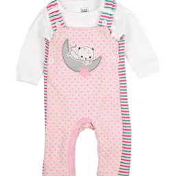 MeeMee Infant Girls White & Pink Solid T-shirt with Dungarees-picture-56