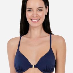 Amante Women Navy Blue Solid Front Closure Racerback Bikini Bra SWT17618-picture-16