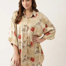 ms.lingies Ms Lingies Women Peach-Coloured Floral Printed Shirt Style Nightdress-picture-14