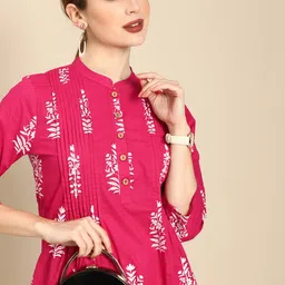 Anouk Women Pink & White Pure Cotton Ethnic Motifs Printed Pleated Kurti-picture-28