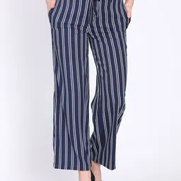 DODO & MOA Women Navy Blue Regular Fit Striped Parallel Trousers-picture-19