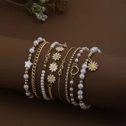 Carlton London Set of 8 CZ Studded Enamelled Rose Gold-Plated Wraparound Bracelets-picture-17