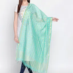 Dupatta Bazaar Women Sea Green & Gold-Toned Checked Dupatta-picture-48