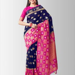 MIMOSA Navy Blue Art Silk Woven Design Kanjeevaram Saree-picture-31