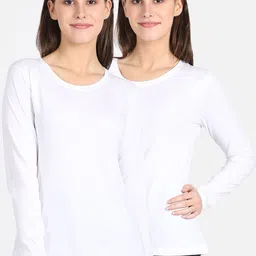DYCA Women Pack of 2 White Solid Round Neck T-shirts-picture-29