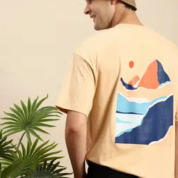 Mast & Harbour Pure Cotton Graphic Printed Drop-Shoulder Sleeves Relaxed Fit T-shirt-picture-32