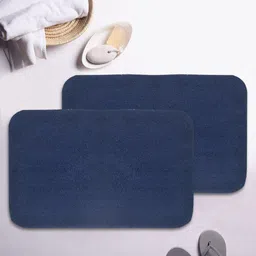 BIANCA Set Of 2 Navy Blue Solid Rectangular Anti-Slip Bath Rugs-picture-26