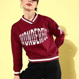 The Roadster Life Co. Spicy Red Printed Boxy Winter Discotheque-Very Varsity Sweatshirts-picture-27
