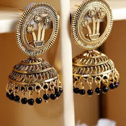 ANIKAS CREATION Gold-Toned & Black Dome Shaped Jhumkas-picture-31