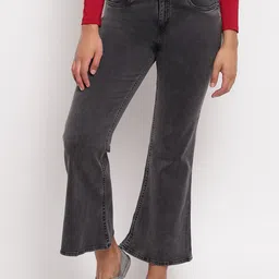 TALES & STORIES Women Charcoal Cotton Blend Flared Jeans-picture-21