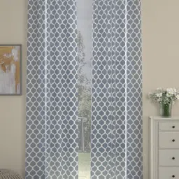 ROSARA HOME Set Of 2 Grey & White Geometric Printed Sheer Door Curtains-image-23