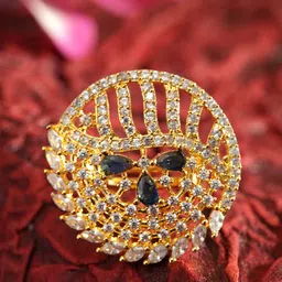 Bhana Fashion Gold-Plated White & Blue American Diamond Stone Studded Handcrafted Circular Finger Ring-image-55