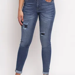 TALES & STORIES Women Blue Skinny Fit Mildly Distressed Light Fade Jeans-picture-21