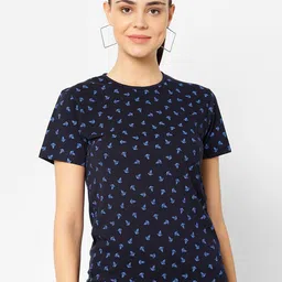 VIMAL JONNEY Women Navy Blue & Print Nautical Print Round Neck T-shirt-image-78
