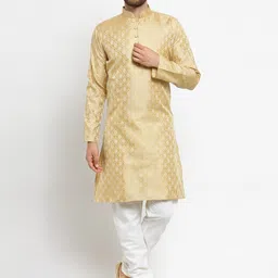 Jompers Men Gold-Toned & Off-White Woven Design Kurta with Churidar-image-37