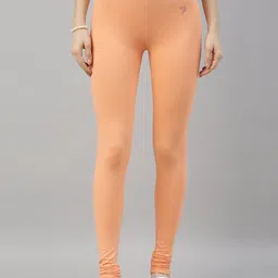 TWIN BIRDS Women Peach-Coloured Solid Churidar-Length Leggings-picture-22