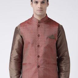 DEYANN Men Maroon Jacquard Nehru Jacket-picture-39