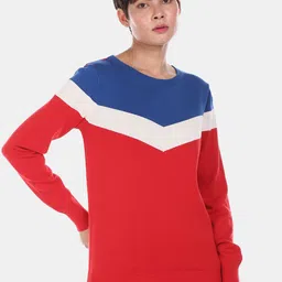 U.S. Polo Assn. Women Red & Blue Colourblocked Cotton Pullover Sweater-picture-39