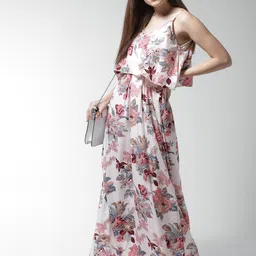 La Zoire Women Off-White & Peach-Coloured Floral Print Layered Maxi Dress-image-70