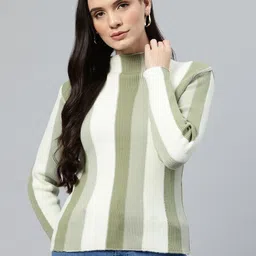 One Femme Women Striped Woollen Pullover-picture-29