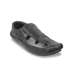 Mochi Men Black Leather Shoe-Style Sandals-picture-29