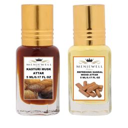 Menjewell Pack Of 2 Unisex Kasturi Musk & Refreshing Sandalwood Attar 5ml each-picture-26