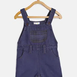 Eimoie Girls Blue Solid Denim Short Dungaree-image-10