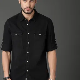 Roadster Men Black Regular Fit Solid Casual Denim Shirt-image-64