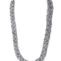 RICHEERA Silver-Toned Glass Beaded Statement Braided Necklace-picture-18