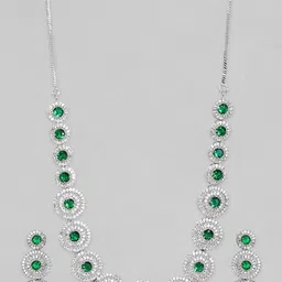 Rubans Rhodium-Plated Emerald & CZ-Studded Jewellery Set image 3