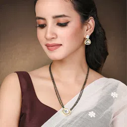 Peora Gold-Plated CZ & Crystals Stone Studded & Beaded Mangalsutra image 1
