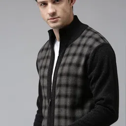 U S Polo Assn Men Grey & Black Checked Cardigan-image-81