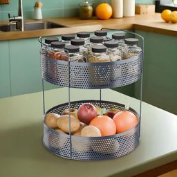 RUBOXA Grey Metal 2-Tier Round Kitchen Rack Stand Fruit Basket Multi-Utility Organisers-picture-13