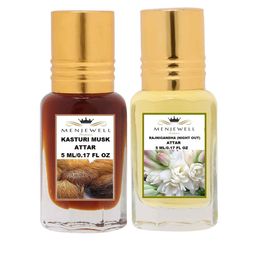 Menjewell Set Of 2 Brown & Light Yellow Kasturi Musk & Rajnigandha Night Out Attar-picture-44